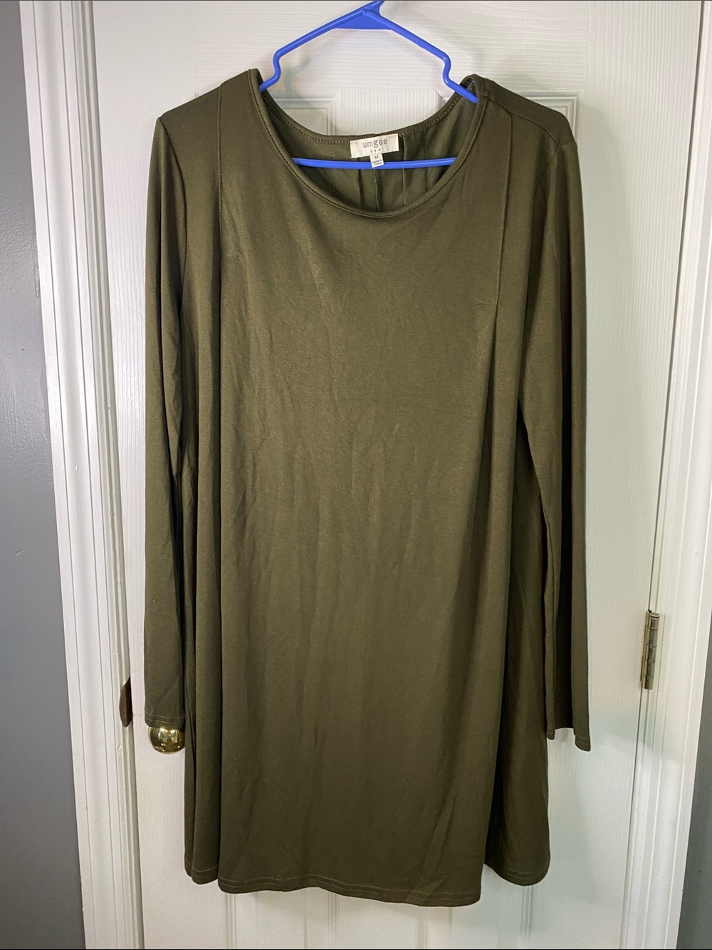 Umgee Olive Green Long-Sleeve Shift Dress Size Medium.